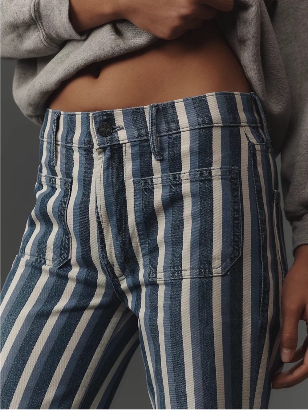 MOTHER The Patch Pocket Twister Sneak Mid-Rise Stripe Wide Leg Jeans 29 NWOT - Picture 4 of 10
